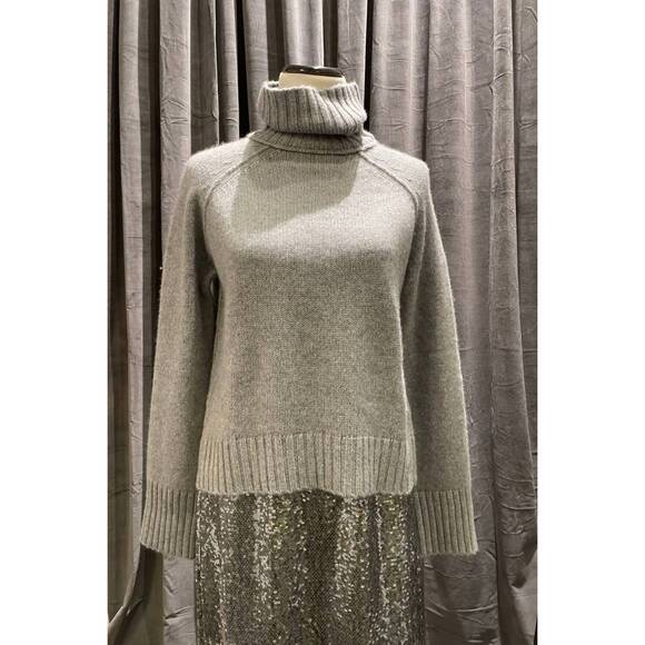 NEW BRAZEAU TRICOT women's cashmere chunky turtleneck sweater in steel